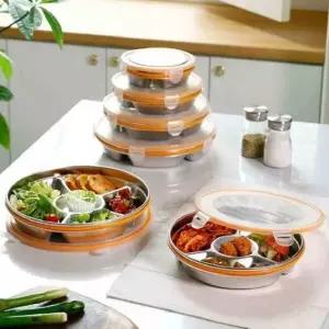 스텐 나눔 칸막이 밀폐 용기 뚜껑 반찬통 3칸 중 (WE459A5)