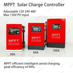 MPPT 30A 60A 100A 태양광 충전 컨트롤러 150V PV 입력 오프그리드 시스템 12V/24V/48V LCD 디스플레이 포