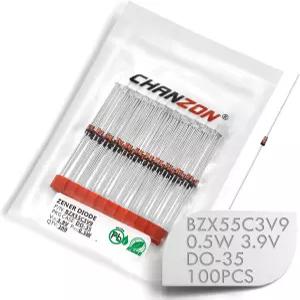 100개들이 팩 찬존 BZX55C3V9 1N5228B 제너 다이오드 0.5W 3.9V DO-35 DO-204AH 축 0.5와트 3.9볼트