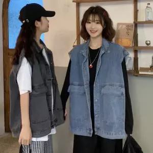 가을 데님조끼 조끼 44-77 트렌디 여성 연청 흑청 조끼 오버핏 여름 청 자켓