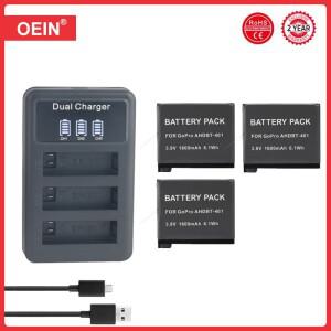 GoPro Hero 4 배터리 및 충전기, AHDBT-401 HERO4 블랙 실버 액션 카메라 액세서리, 4PCs, 1600mAh