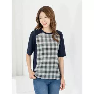 엄마옷 티셔츠 반팔 라운드 체크 605FGH101 마담/중년여성/빅사이즈/50대/60대