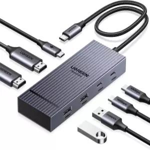 UGREEN 7 in 1 도킹 스테이션 듀얼 모니터 USB C 허브 4K@60Hz HDMI 디스플레이 10Gbps 데이터 포트 100W
