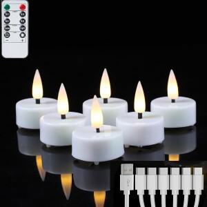 3개 또는 리모컨 LED 티라이트 충전식 배터리 USB 라인 전원 무불꽃 가짜 작은 양초 움직이는