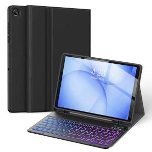 삼성 갤럭시 탭 A11 플러스 /A11+ 11인치 2025 (SM-X230 /X236 /X238)용 Soke 키보드 케이스 - S펜 홀더가 있는 7가지 색상 백라이트 무선 탈착식 폴리오 키보드 커버, 블랙