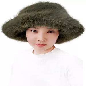 리나 앤 릴리 오버사이즈 여성용 겨울 인조 모피 버킷햇 롱 파일 와이드 몰드블림