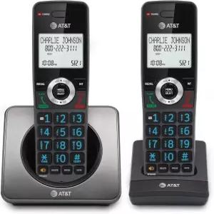 AT T GL21012 DECT 6.0 2핸드셋 무선 홈폰 통화 차단 기능 발신자 ID 전이중 스피커폰 2인치 화이트