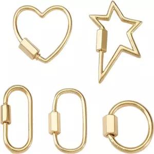판다홀 5Pcs 황동 나사 카라비너 잠금 장치 18K 금도금 목걸이 주얼리 제작용 펜던트 하트 스타 타원형