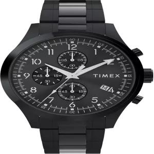 Timex 남성 드레스 크로노그래프 43 시계 실버 톤 팔찌 블랙 다이얼 케이스