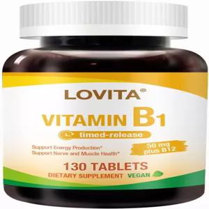 로비타 비타민 B1 티아민 50mg 적시 방출 8시간 지속 B12 신진대사 및 신경 지원 정제 130정 포함