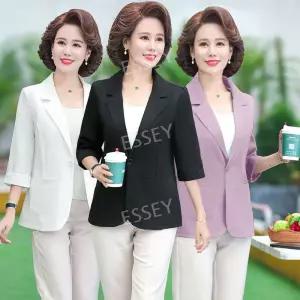 중년여성여름자켓 재킷 크롭 흰색 자켓 여성 정장 여성여름마이 블랙 린넨 반팔 7부 트위드