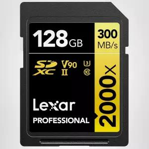 Lexar 128GB 프로페셔널 2000x SD 카드 UHSII C10 U3 V90 풀 HD 8K 최대 300MB/s 읽기 SDXC 메모리 DSLR