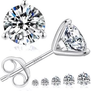 KRKC 0.63ct 모이사나이트 스터드 귀걸이 D 컬러 VVS1 클리어런스 여성용 다이아몬드 제작 14K 화이트 골드