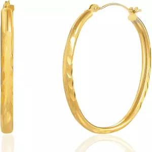 14K 골드 섹션 다이아몬드 컷 앤 새틴 마감 타원형 후프 클릭 탑 32 45 리얼 솔리드 귀걸이 저자극성