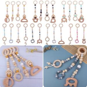 3/4 Pcs 아기 체육관 프레임 너도밤 나무 우드 링 휘트니스 랙 펜던트 실리콘 비즈 Teether 신생아 유모차