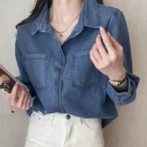 빈티지 진청 데님셔츠 캐주얼셔츠 남방 봄가을 청셔츠 여자가을셔츠 여성남방 여성셔츠