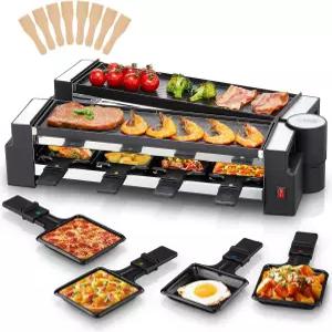 FOHERE 라클렛 그릴 2-in-1 회전식 전기 실내 테이블 리버서블 논스틱 플레이트 포함 8인용 1400W 머신