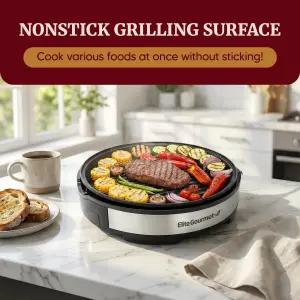 엘리트 고메 EMG6505G 12인치 무연 실내 전기 바비큐 그릴 유리 뚜껑 식기세척기 안전 논스틱 조절 가능한