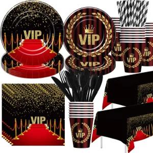 제노릭 VIP 파티 장식 식기 - 영화배우 레드카펫 생일 용품 접시 컵 냅킨 식탁보 영화 쇼 패스 활동 프롬