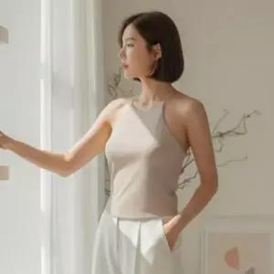 슬리브리스 캡내장 크롭 끈나시 여성 이너 민소매 티셔츠 여성나시