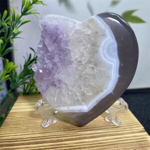 크리스탈 천연 심장 자수정 마노 클러스터 스톤 Reiki 석영 고품질 치유 광물 표본 홈 인테리어