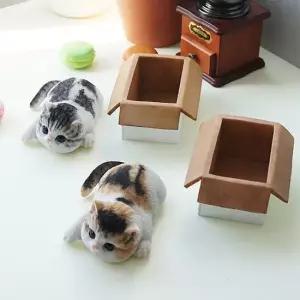 장식인형 엎드린 고양이2 덮개형 다용도통 1P 정리함 보관함 미니소품