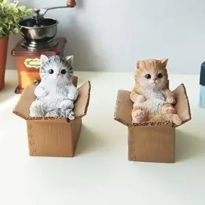 장식인형 누워있는 고양이 덮개형 다용도통 1P 정리함 보관함 미니소품