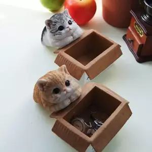 장식인형 엎드린 고양이 덮개형 다용도통 1P 정리함 보관함 미니소품