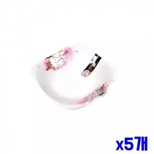 꽃무늬 사각 멜라민 찬기 5개 12.8x12.8x3.2cm 생선접시 답례품