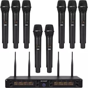 MELLONARE 8채널 무선 마이크 시스템 UHF 500MHz 세트 8x5 주파수 240피트 범위 노래 노래방 교회 모임