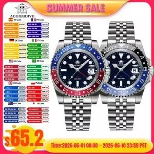 ADDIESDIVE AD2050 남성용 GMT 시계 스위스 론다 5524 BGW9 슈퍼 루미너스 20Bar 방수 reloj 36L