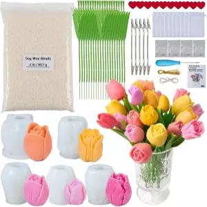 튤립 양초 만들기 키트 DIY 꽃다발 취미 3D 몰드 플라워 실리콘 홈 데코 및 수제 선물용 줄기 도구가 모두