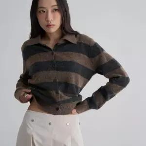 에잇세컨즈 여성 스트라이프 칼라 카디건 브라운 35625ASMZD 241176