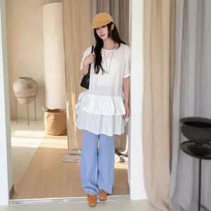 [옷자락]여성 여름 캐주얼 나일론 캉캉 프릴 반팔 미니 원피스