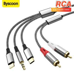 3in 1 RCA 케이블 오디오 AUX 어댑터 3.5mm, USB C, 라이트닝 to 2 앰프용 자동차 홈 시어터 스피커용