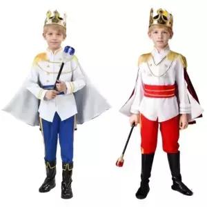 중세 왕 왕자 빨강 파랑 7종 의상 세트 왕관 망토 포함 로열 할로윈 파티 코스튬 공연용