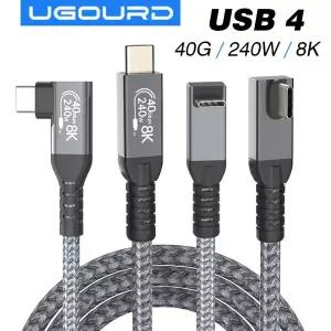 [호환] Thunderbolt USB 4 90도 각도 케이블 40Gbps USB4 팔꿈치 유형 C Thunderbolt3 데이터 전송 PD240W