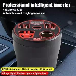200W 다기능 자동차 전원 인버터 2V/24V에서 220V 변환기 LED 디스플레이 충전기 소켓 고속 충전 액세서리