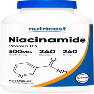 뉴트리코스트 나이아신아마이드 비타민 B3 500mg 240캡슐 - 비-GMO 텐 프리 플러시