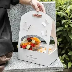 흰 나비 꽃 상자 4 인치 시각적 휴대용 케이크 디저트 포장 베이킹 꽃다발 재료 선물