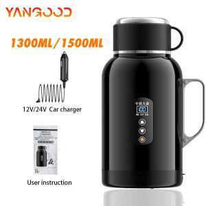 12V/24V 차량용 히트컵 디지털 LCD 디스플레이 주전자 스테인리스 1300ML&1500ML 대용량 가열 스마트 머그