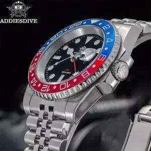 ADDIESDIVE AD2050 남성용 GMT 시계 스위스 론다 5524 BGW9 슈퍼 루미너스 20바 방수 쿼츠