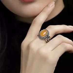 반지 호박 원석 타원형 은색 빈티지 엔틱 여성 포인트