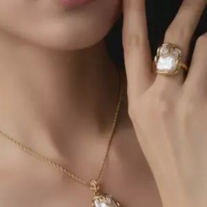 바로크 세트 진주목걸이 반지 담수진주 골드 하객룩 18K