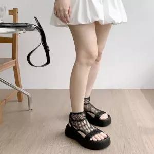 시크 블랙 그물 망사 포인트 키높이 아쿠아샌들