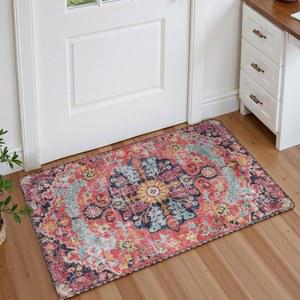 LAHOME 보헤미안 부분 플로럴 메달리온 1X7 6CM 2X3인치 소형 러그