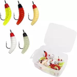 시미마크 30pcs/박스 인조 구더기 파리 낚시 미끼 시뮬레이션 습식 송어 벌레 고리 도구
