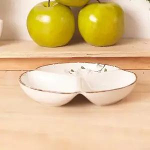 꽃접시 3칸 나눔접시 흰색 도자기식판 찬기 주방그릇 반찬 간식그릇