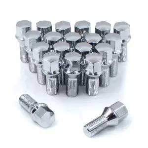 휠 액세서리 부품 20개 M12 x 1.5 12 스레드 도토리 시트 러그 볼트 크롬 마감 30mm 샹크 길이 헥스 BMW 1