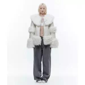 WET TAG WIDE COLLAR LEATHER SHEARLING JACKET WHITE 2309910